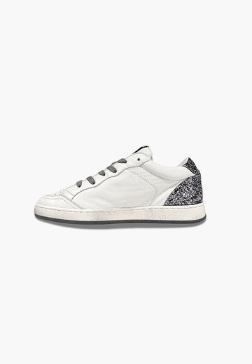 Ama brand sneakers donna bianca dettagli glitter argento